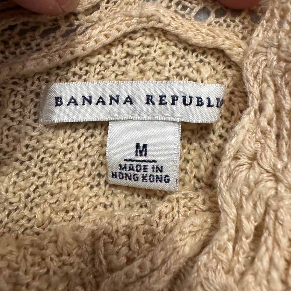 Y2K Banana Republic Tan Linen Cotton Pointelle Knit V-Neck Shell Top Medium - Picture 2 of 10